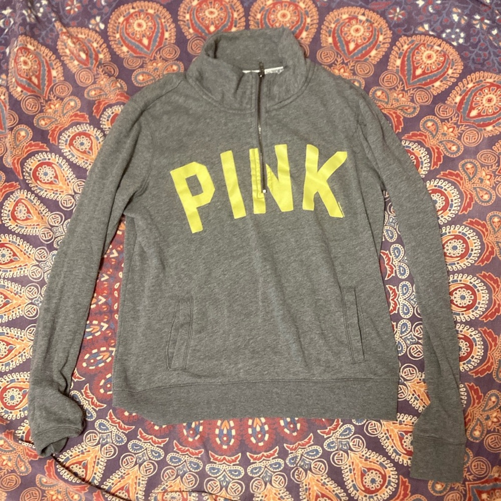 Grey and Yellow Love Pink Zip Up Sweatshirt